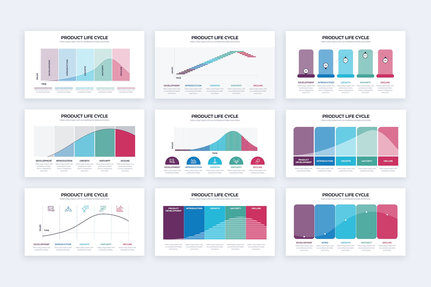 产品生命周期信息图表矢量模板 Product Life Cycle Illustrator Infographics 幻灯图表 第3张