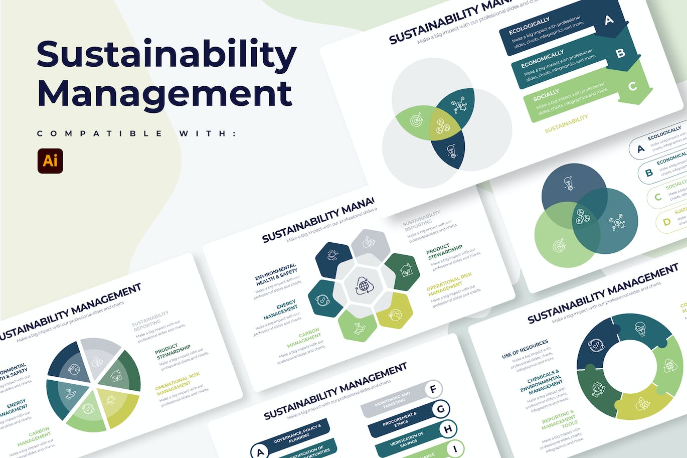 可持续发展管理信息图表矢量模板 Sustainability Management Illustrator Infographics 幻灯图表 第1张