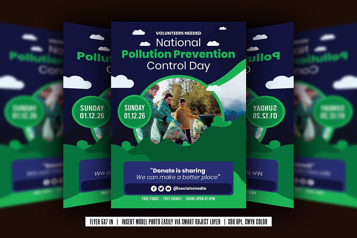 全国污染防治日传单模板下载 National Pollution Prevention Day Flyer 设计素材 第2张