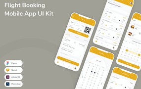 航班预订App应用程序UI设计模板套件 Flight Booking Mobile App UI Kit