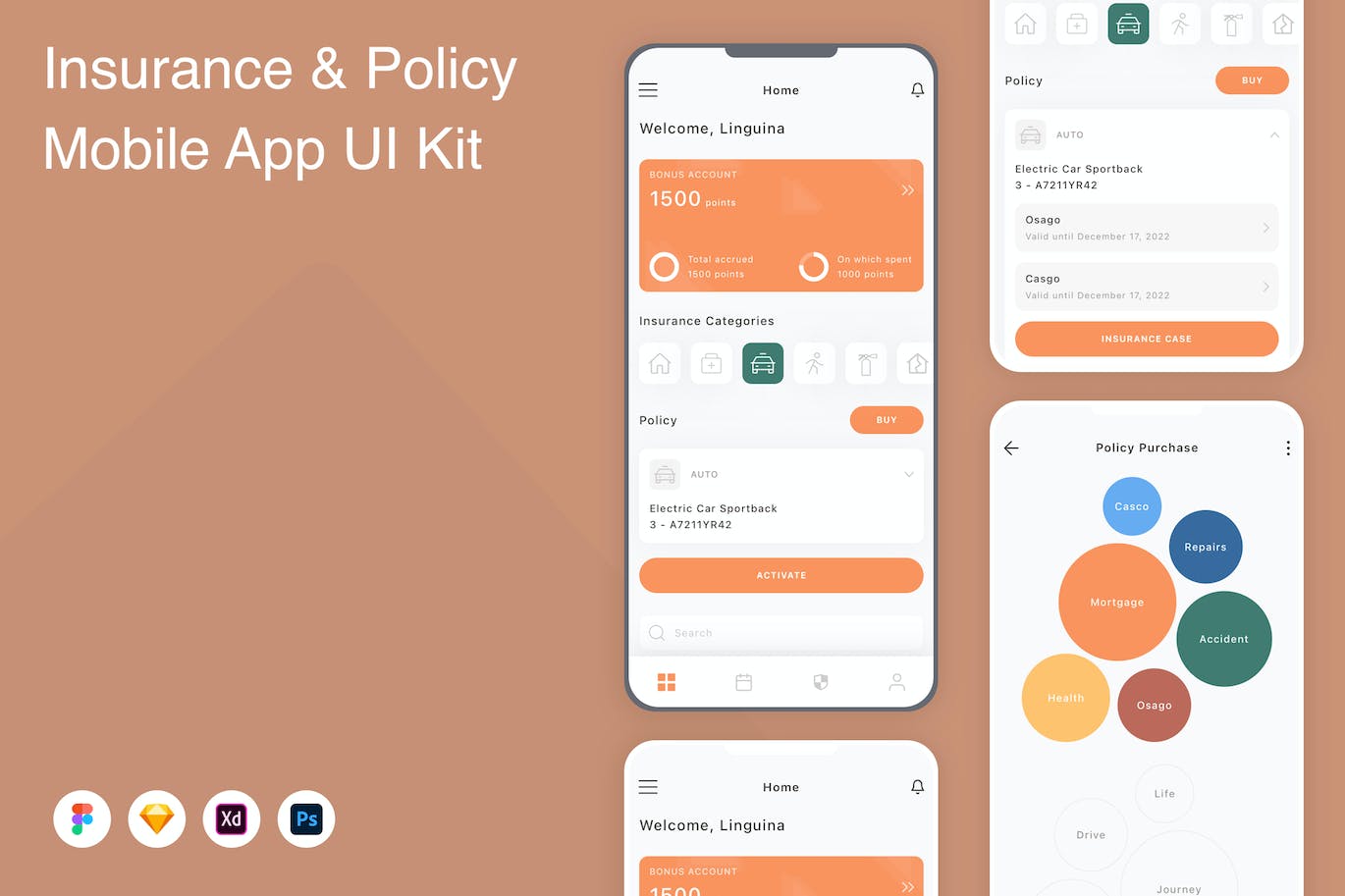 保险方案移动应用程序App设计UI模板 Insurance & Policy Mobile App UI Kit APP UI 第1张