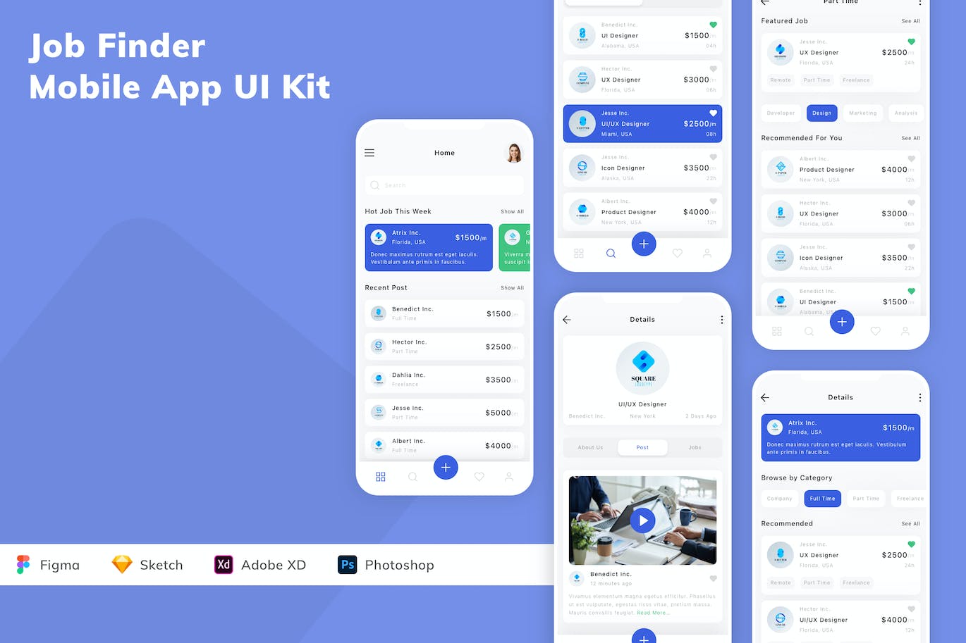 求职应聘移动应用程序App UI设计套件 Job Finder Mobile App UI Kit APP UI 第1张