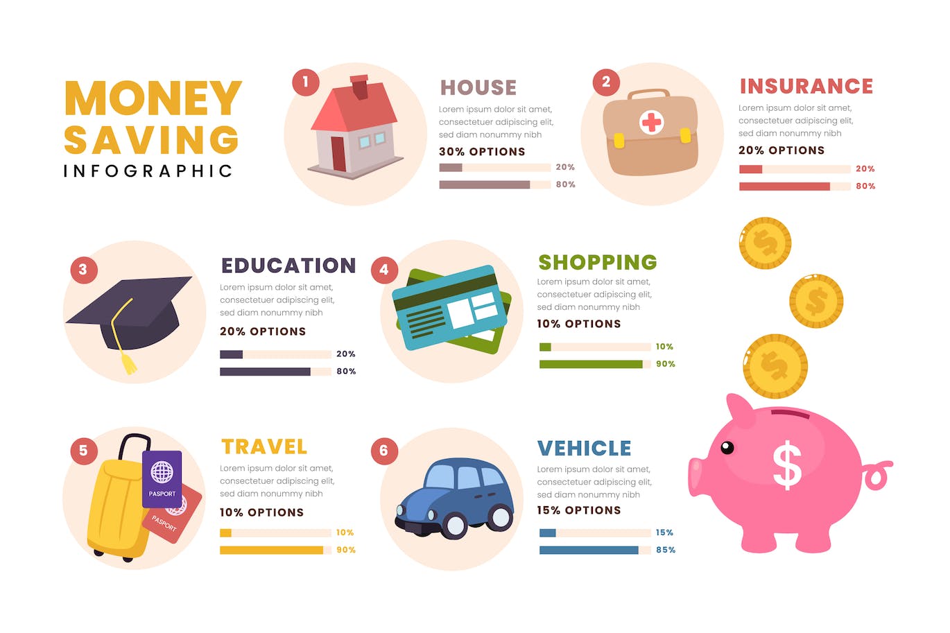 省钱投资信息图表元素 Money Saving Investment Infographic APP UI 第1张