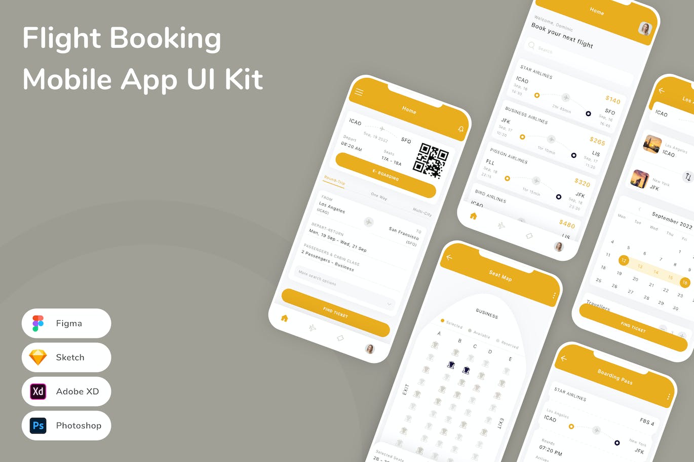 航班预订App应用程序UI设计模板套件 Flight Booking Mobile App UI Kit APP UI 第1张