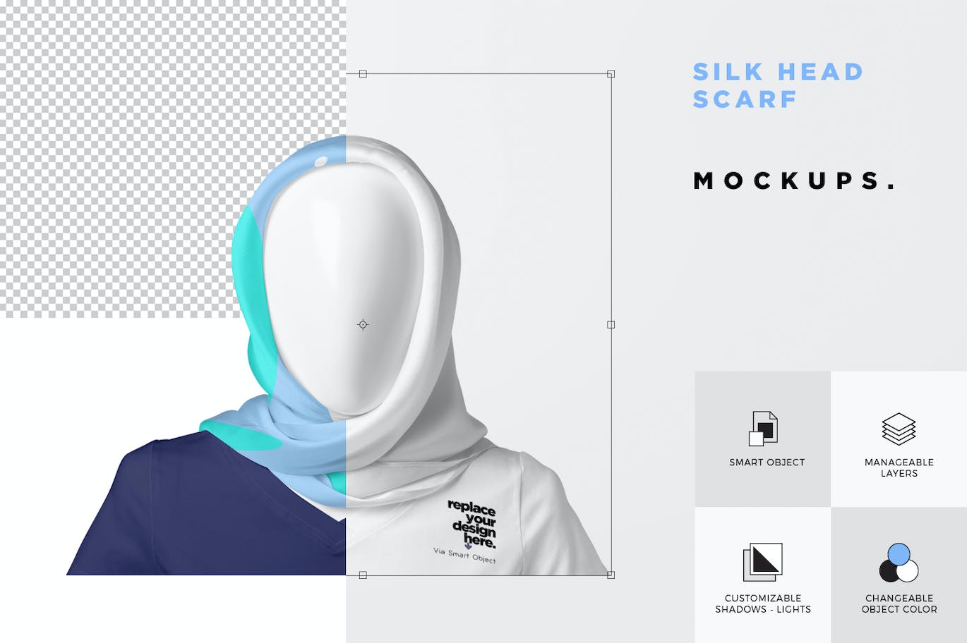 丝绸头巾面料品牌设计样机 Silk Head Scarf Mockups 样机素材 第6张