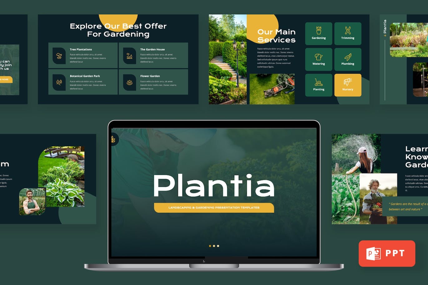 园林绿化和园艺PPT模板下载 Plantia – Landscaping Powerpoint Template 幻灯图表 第1张