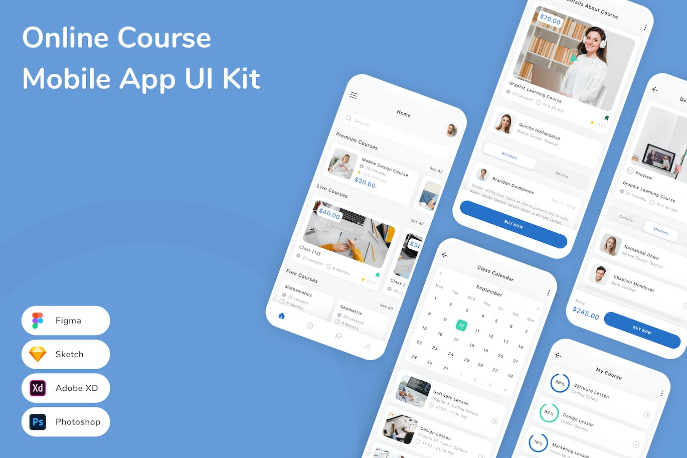 在线课程App应用程序UI设计模板套件 Online Course Mobile App UI Kit APP UI 第1张