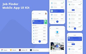 求职应聘移动应用程序App UI设计套件 Job Finder Mobile App UI Kit