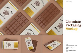 巧克力棒食品包装设计样机 Realistic Chocolate Bar Packaging Mockup 5 Views