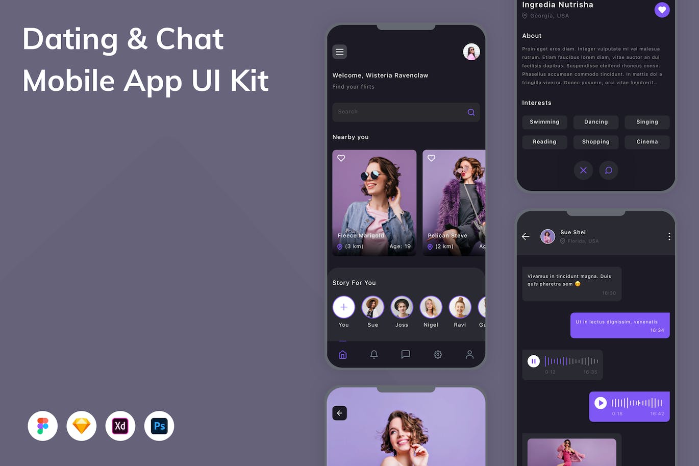 约会和聊天App应用程序UI设计模板套件 Dating & Chat Mobile App UI Kit APP UI 第1张