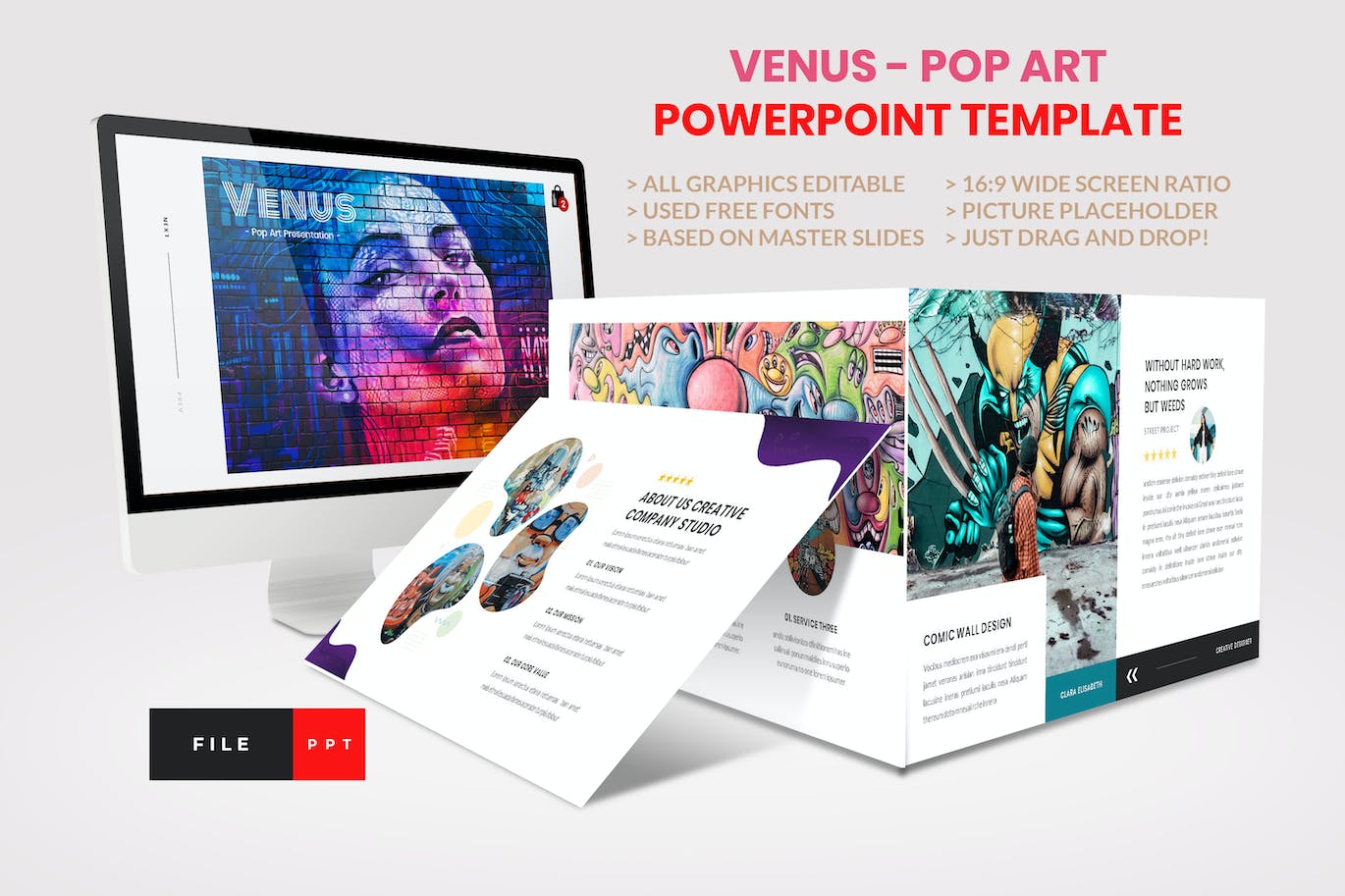 波普艺术创意PPT演示幻灯片模板 Pop Art – Creative PowerPoint Template 幻灯图表 第1张