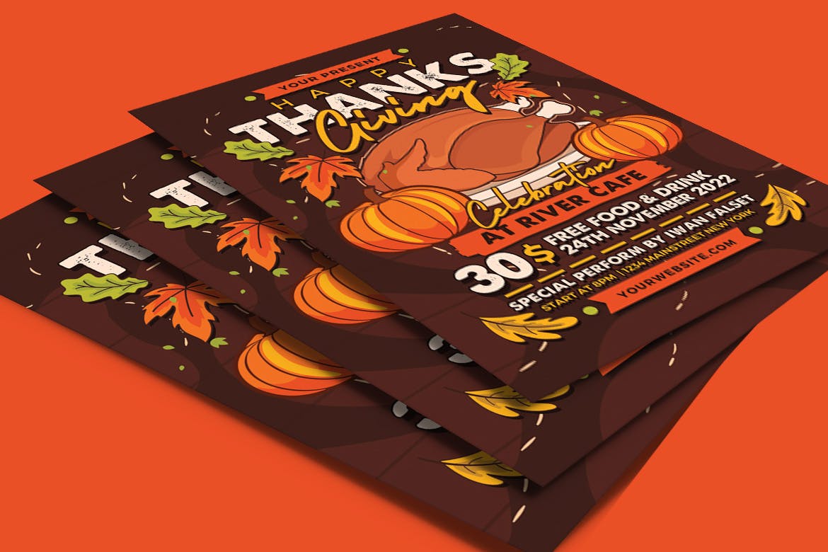 感恩节庆祝海报PSD素材 Thanksgiving Celebration Flyer 设计素材 第2张