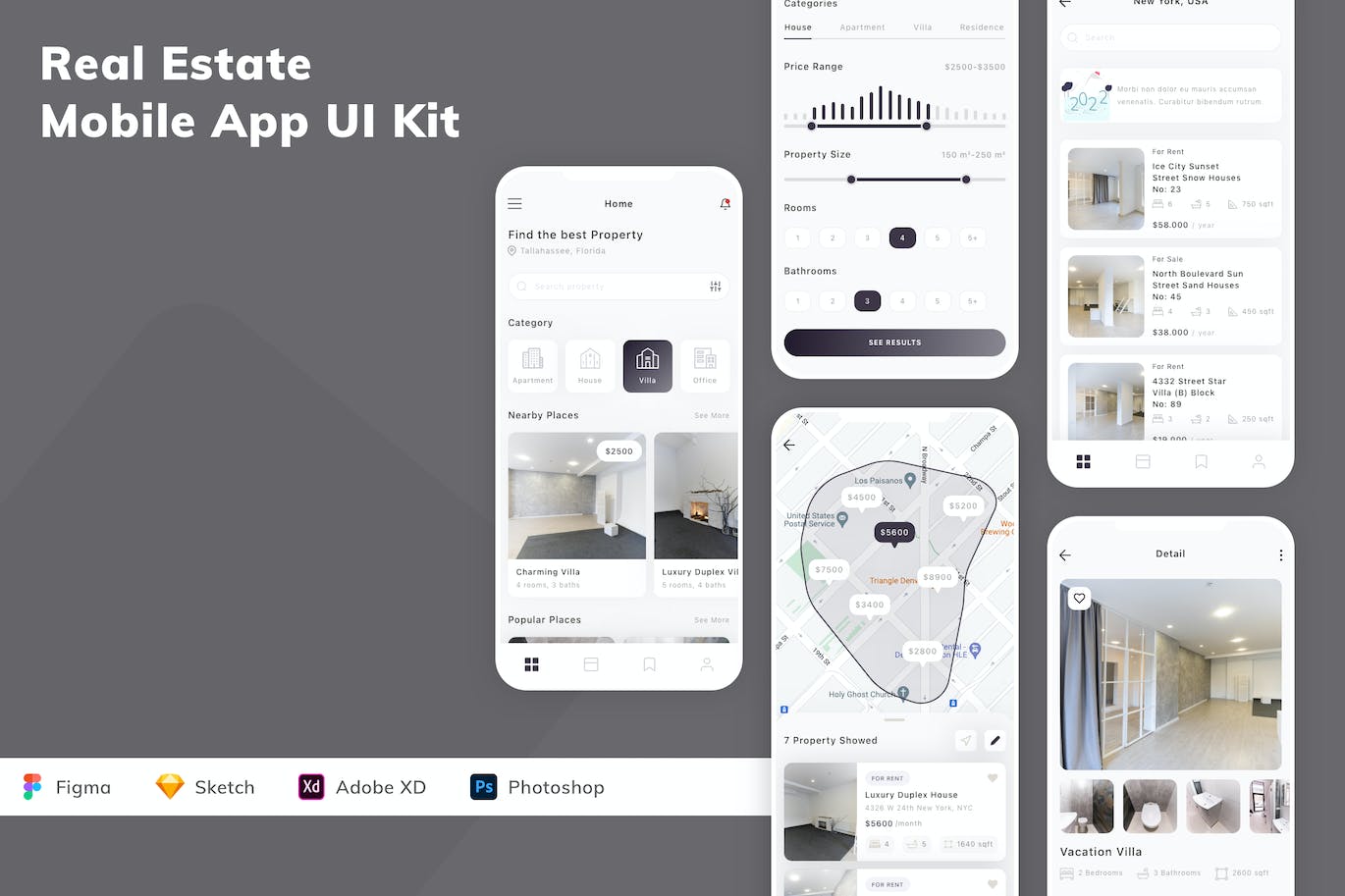 房地产业务应用App模板UI套件 Real Estate Mobile App UI Kit APP UI 第1张