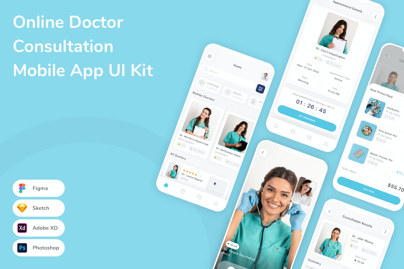 在线医生咨询App应用程序UI设计模板套件 Online Doctor Consultation Mobile App UI Kit APP UI 第1张