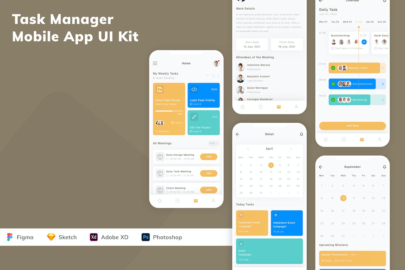 任务管理应用App模板UI套件 Task Manager Mobile App UI Kit APP UI 第1张
