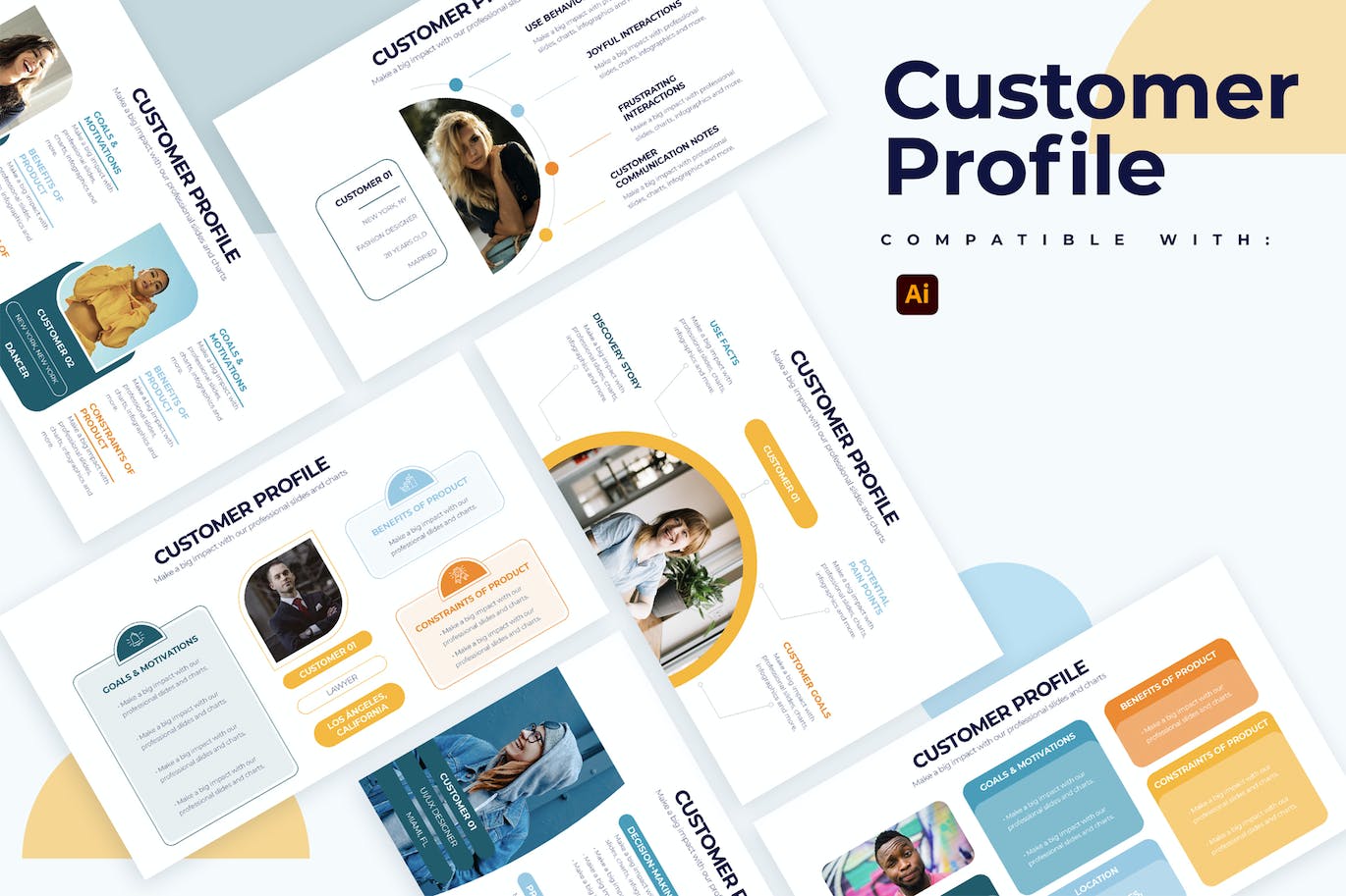 客户资料信息图表矢量模板 Business Customer Profile Illustrator Infographics 幻灯图表 第1张