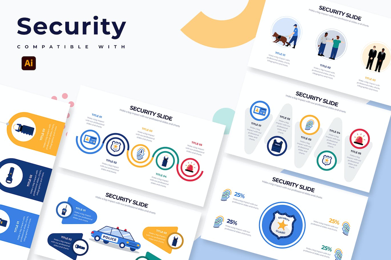 安全服务信息图表矢量模板 Business Security Slides Illustrator Infographics 幻灯图表 第1张