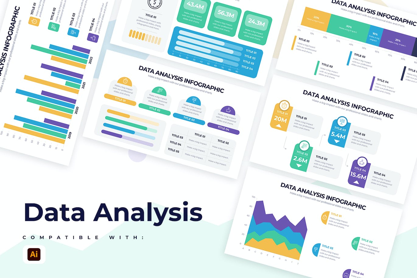 数据分析信息图表矢量模板 Business Data Analysis Illustrator Infographics 幻灯图表 第1张