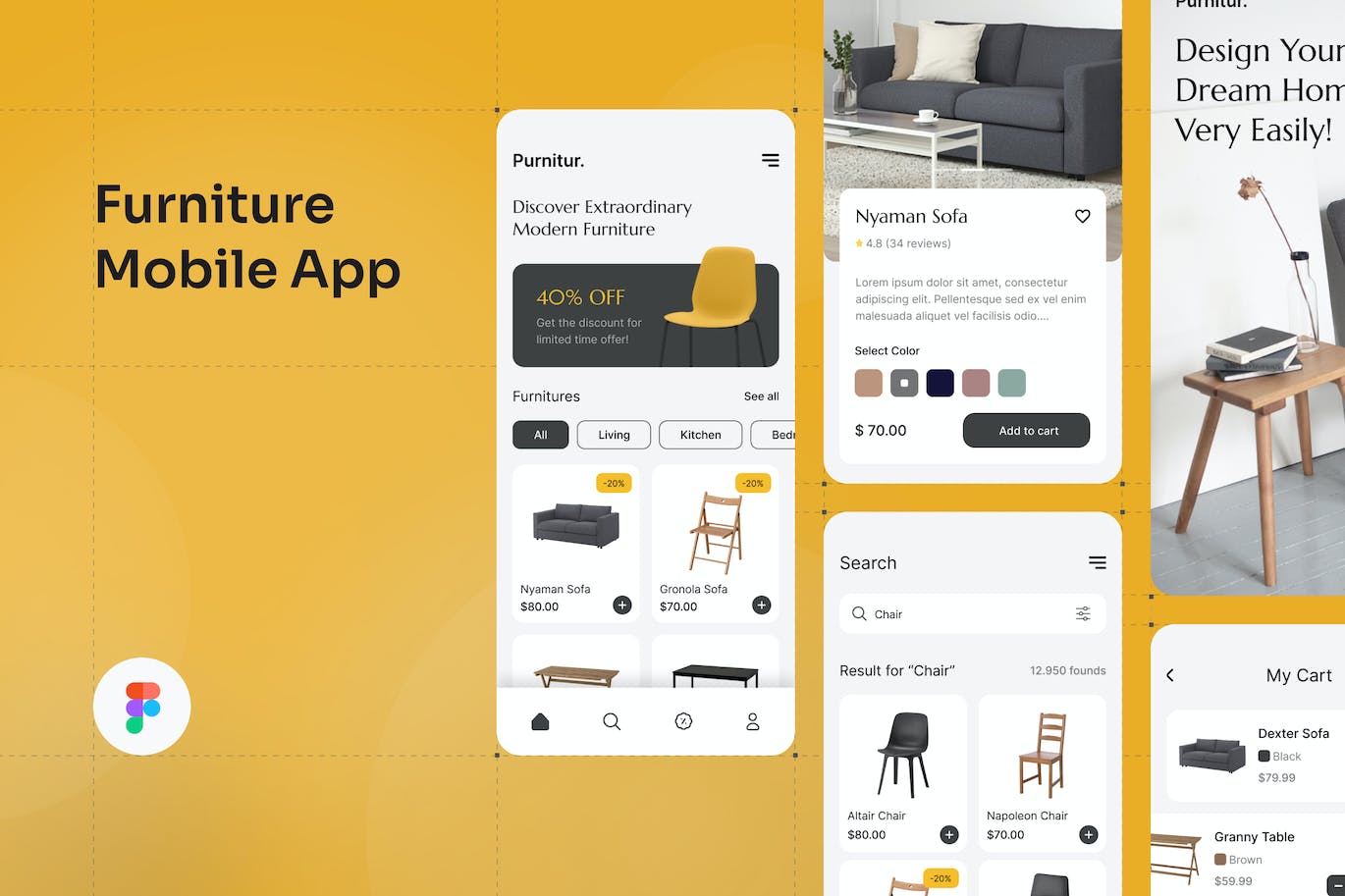 家具商城移动应用程序UI套件 Furniture Mobile App UI Kit APP UI 第1张