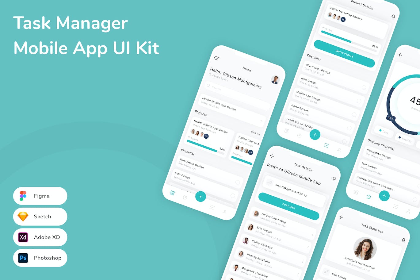 任务管理器App应用程序UI设计模板套件 Task Manager Mobile App UI Kit APP UI 第1张