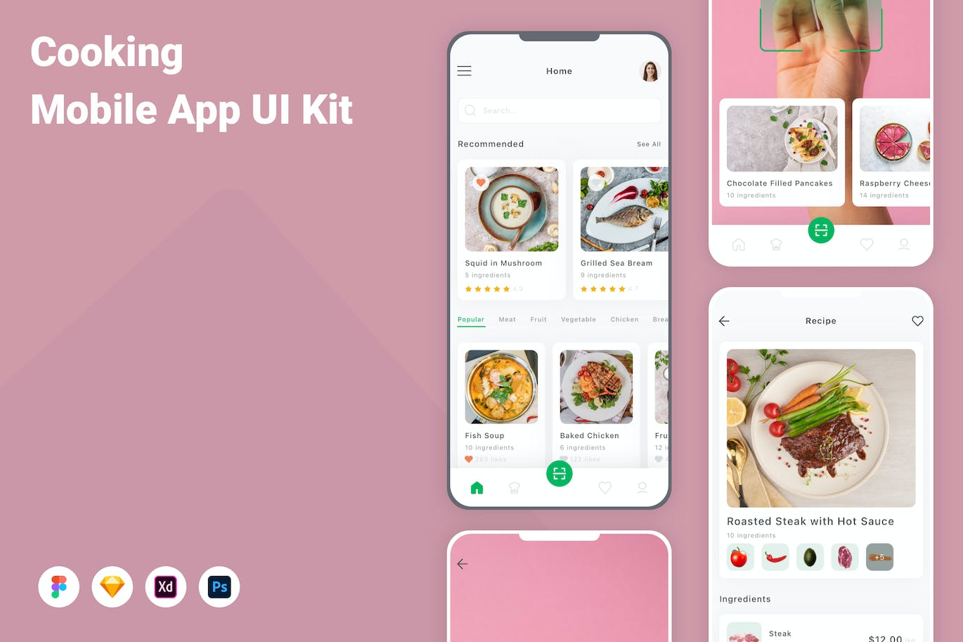 美食烹饪移动应用程序App设计UI模板 Cooking Mobile App UI Kit APP UI 第1张