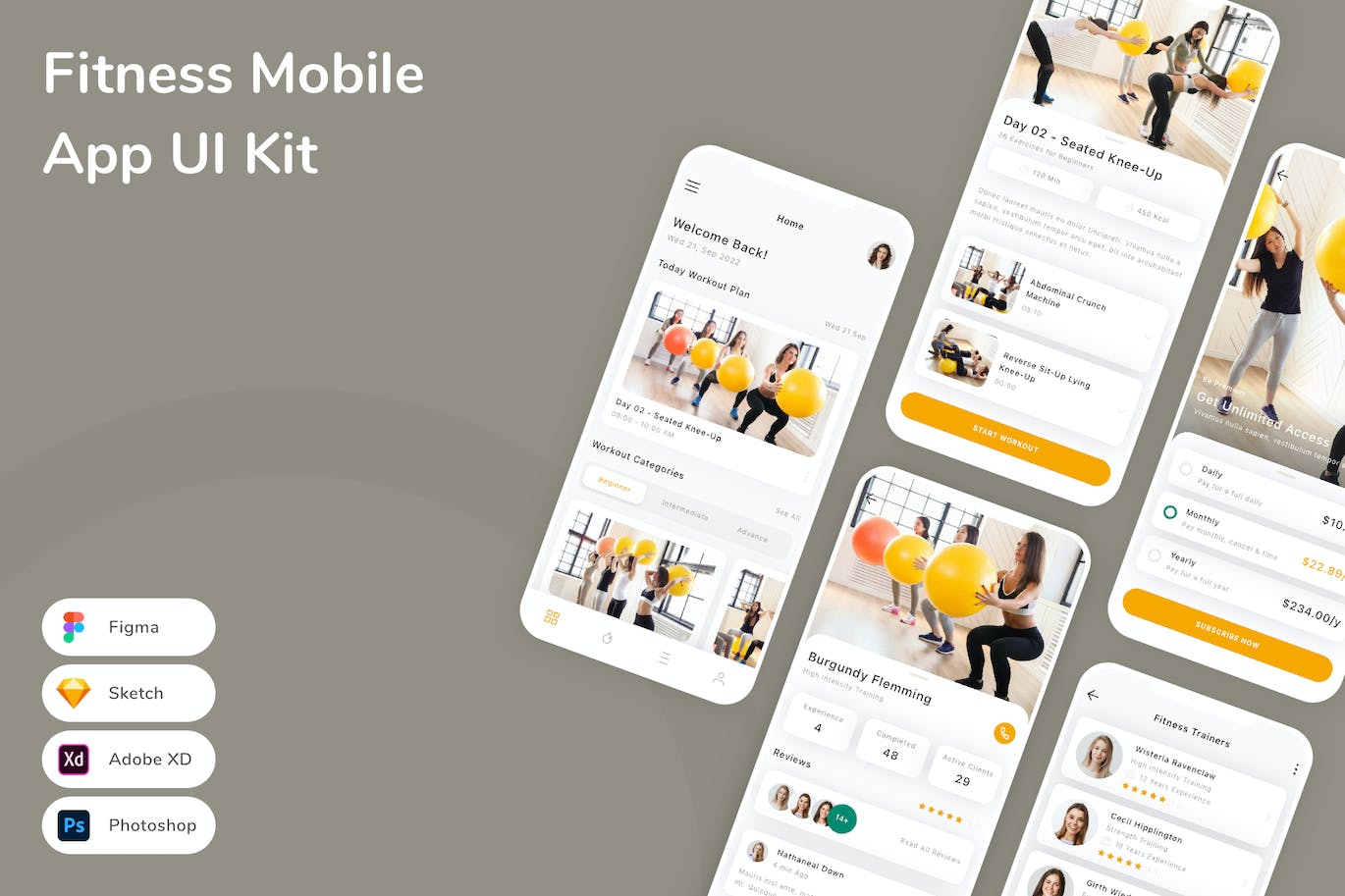 健身App应用程序UI设计模板套件 Fitness Mobile App UI Kit APP UI 第1张