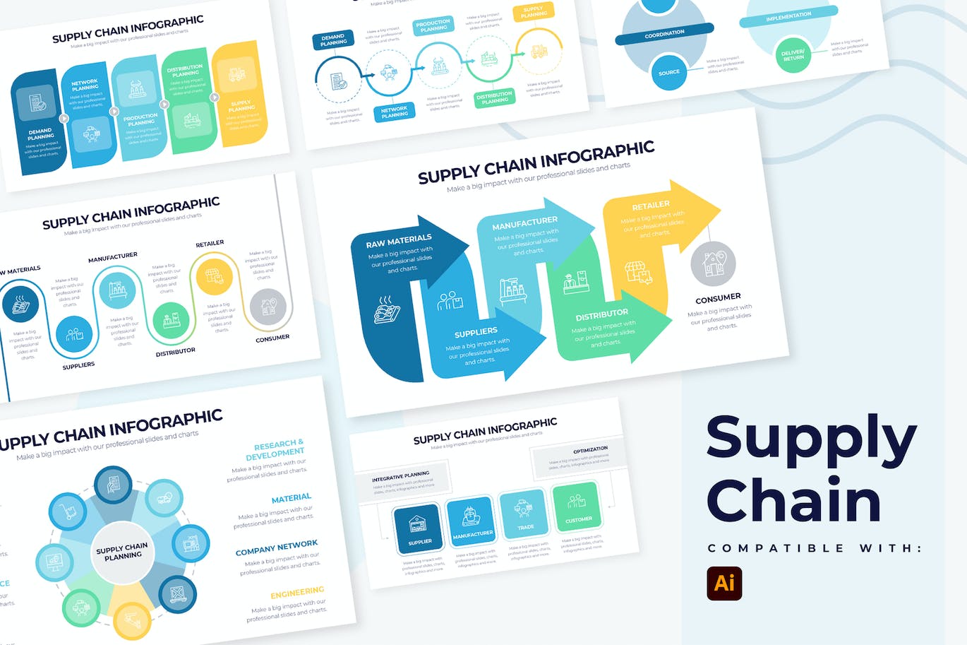 供应链信息图表矢量模板 Business Supply Chain Illustrator Infographics 幻灯图表 第1张