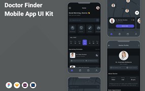 医生查找App应用程序UI设计模板套件 Doctor Finder Mobile App UI Kit