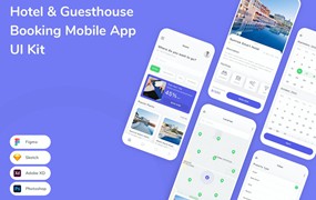 酒店和宾馆预订App应用程序UI设计模板套件 Hotel & Guesthouse Booking Mobile App UI Kit
