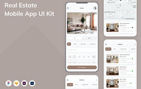 房地产平台App应用程序UI设计模板套件 Real Estate Mobile App UI Kit