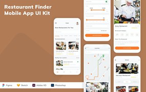 餐厅查找移动应用程序App UI设计套件 Restaurant Finder Mobile App UI Kit