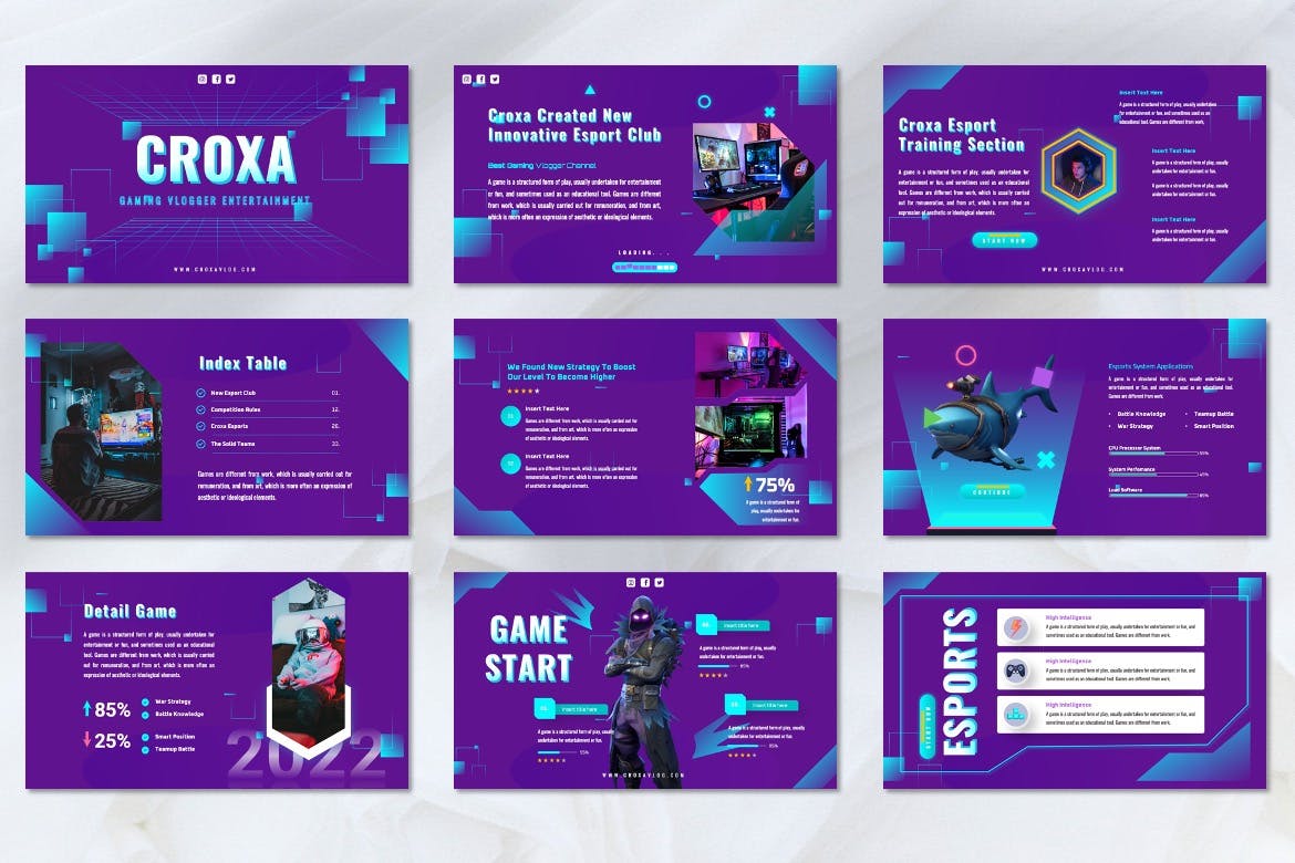 游戏电子竞技PPT模板下载 Croxa – Gaming Esports Powerpoint Template 幻灯图表 第5张