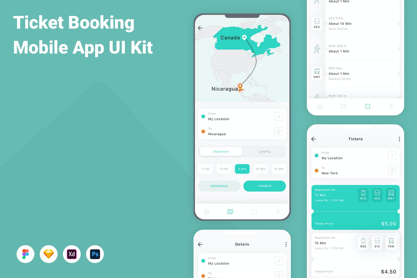 订票服务移动应用程序App设计UI模板 Ticket Booking Mobile App UI Kit APP UI 第1张