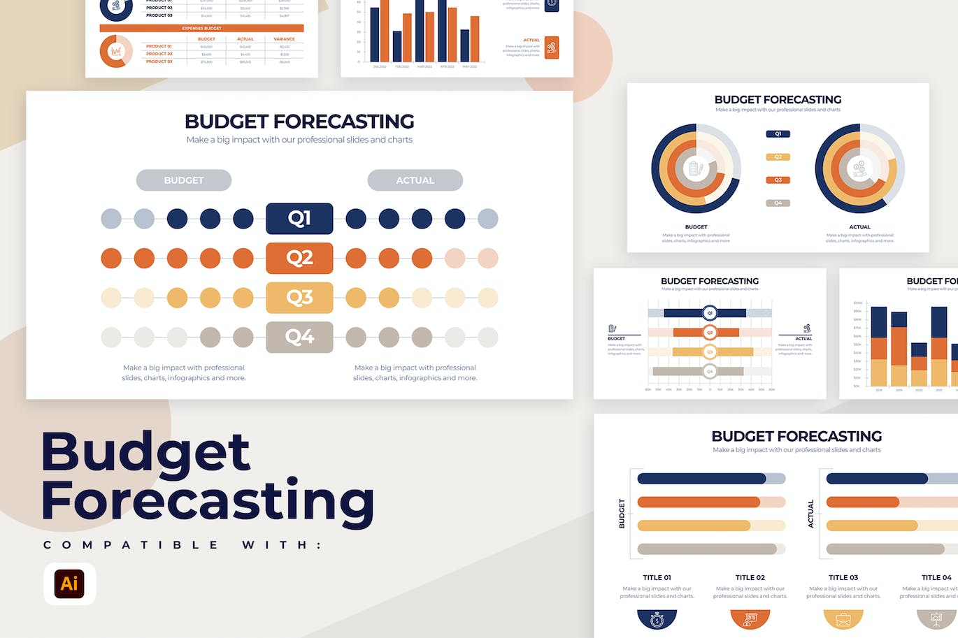 预算预测评估信息图表矢量模板 Budget Forecasting Illustrator Infographics 幻灯图表 第1张
