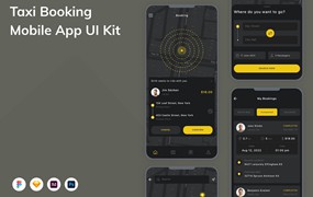 打车叫车移动应用程序App设计UI模板 Taxi Booking Mobile App UI Kit