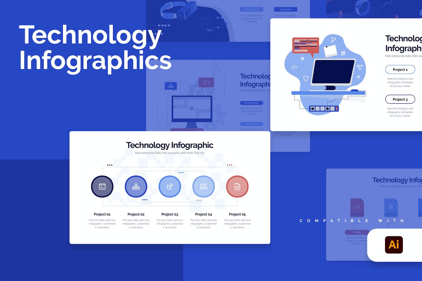 网络科技信息图表矢量模板 Business Technology Illustrator Infographics 幻灯图表 第1张