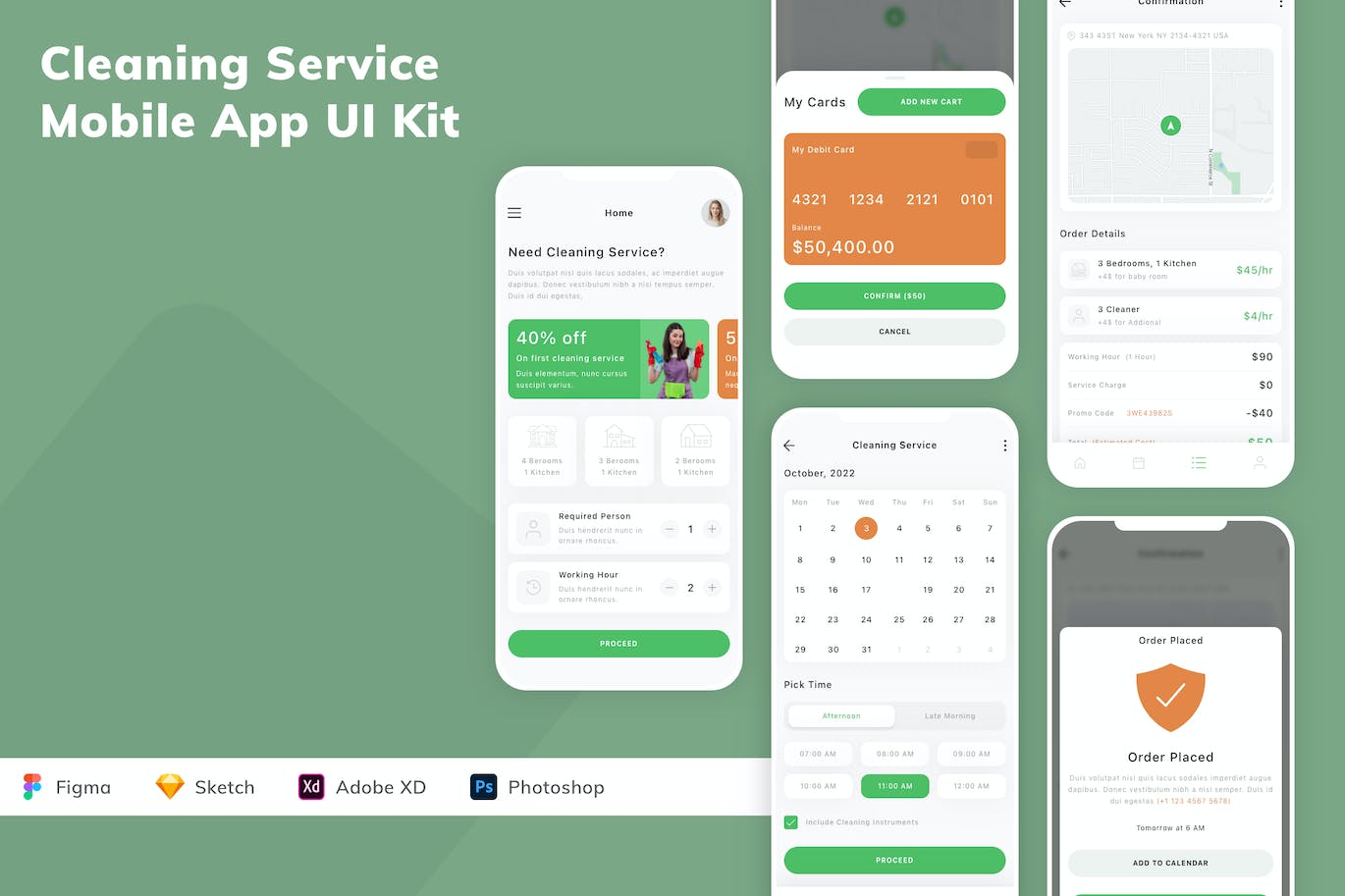 清洁服务移动应用程序App UI设计套件 Cleaning Service Mobile App UI Kit APP UI 第1张