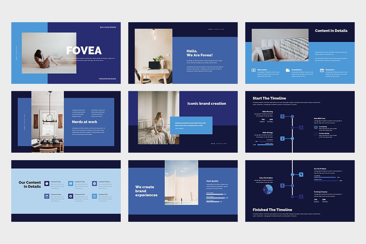 创意蓝色商业PPT演示幻灯片模板 Fovea : Creative Blue Powerpoint Template APP UI 第6张
