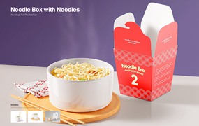 面条碗&面条纸盒样机 Noodle Box with Noodles Mockup