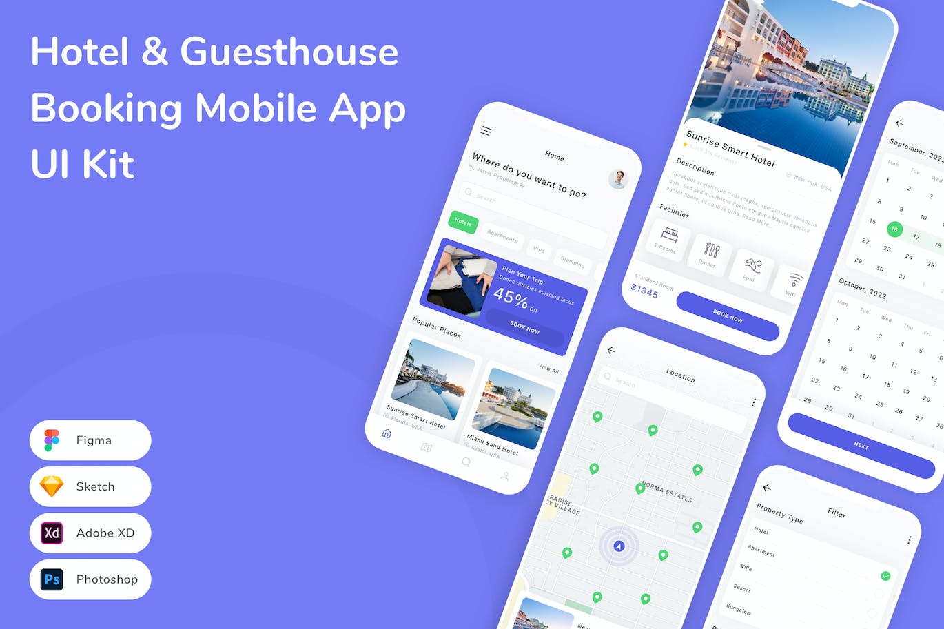 酒店和宾馆预订App应用程序UI设计模板套件 Hotel & Guesthouse Booking Mobile App UI Kit APP UI 第1张