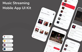 音乐流媒体App应用程序UI设计模板套件 Music Streaming Mobile App UI Kit