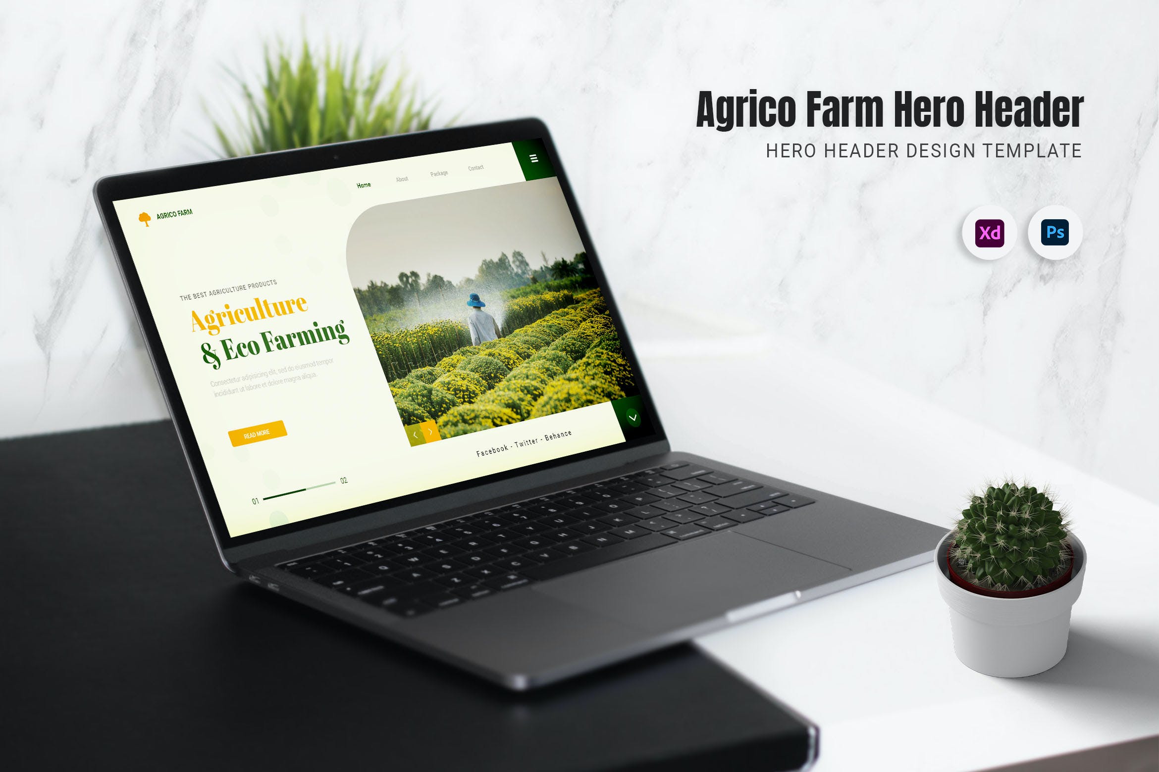 农场农业网站巨无霸Header设计模板 Agrico Farm Hero Header 样机素材 第1张