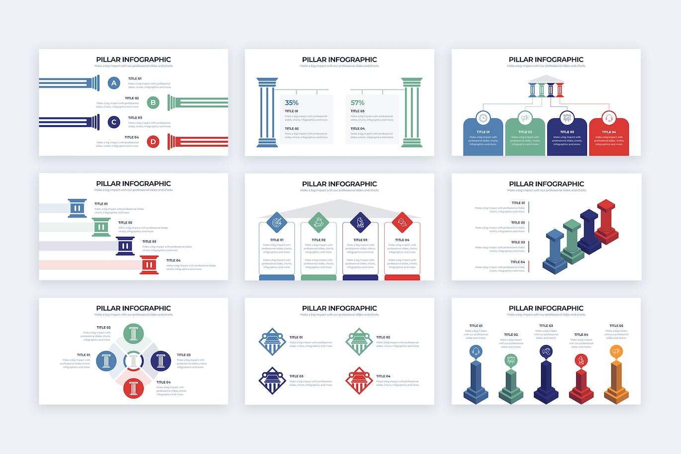 罗马柱信息图表矢量模板 Business Pillar Illustrator Infographics 幻灯图表 第3张