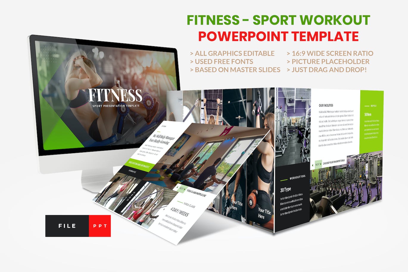 健身锻炼PPT幻灯片模板下载 Sport – Fitness Business Workout PowerPoint 幻灯图表 第1张