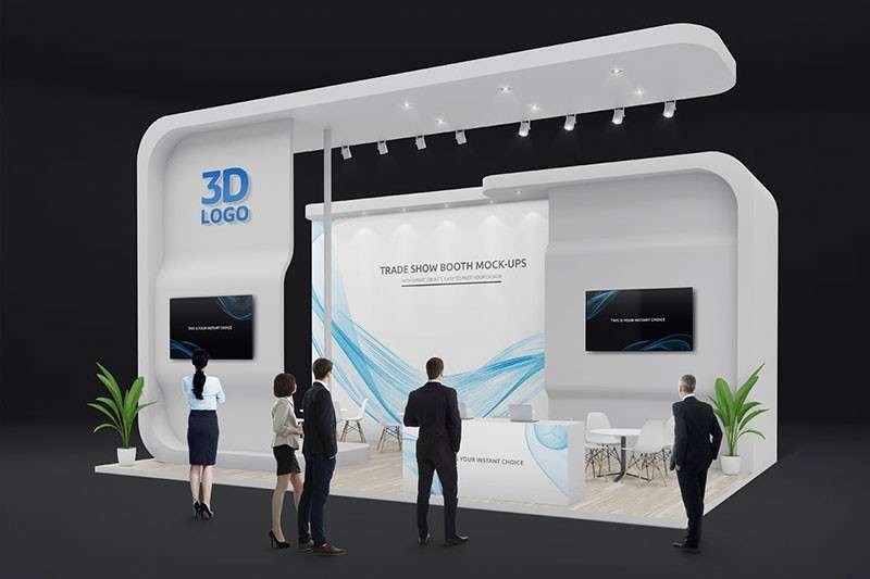 12个展厅接待台设计3D展示样机PSD模板 样机素材 第6张