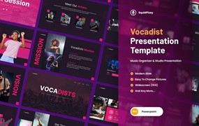 音乐团队和工作室PPT幻灯片模板 Vocadists – Music Organizer & Studio Powerpoint