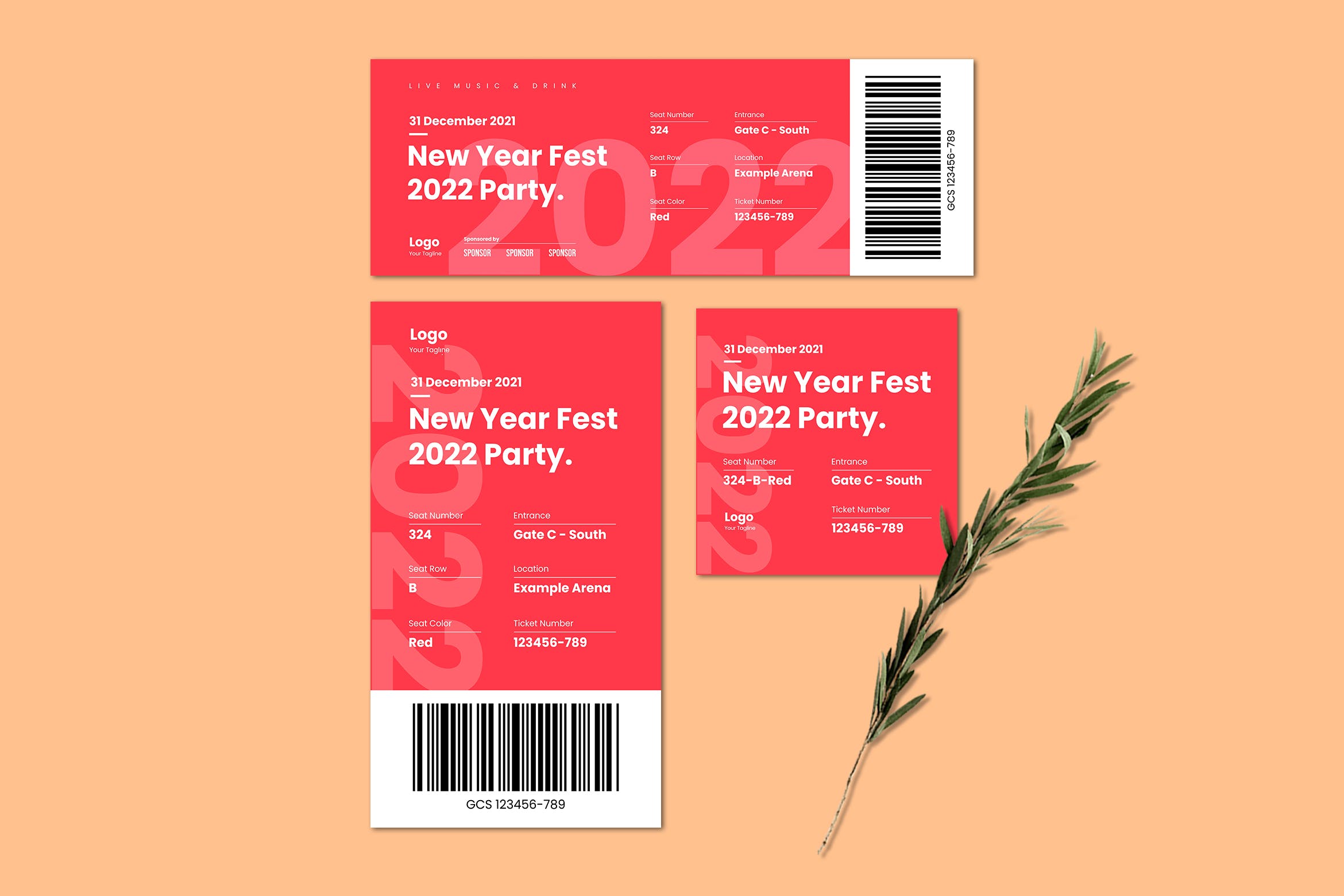 新春佳节电子票券设计模板 New Year Fest E-Ticket Template 设计素材 第1张