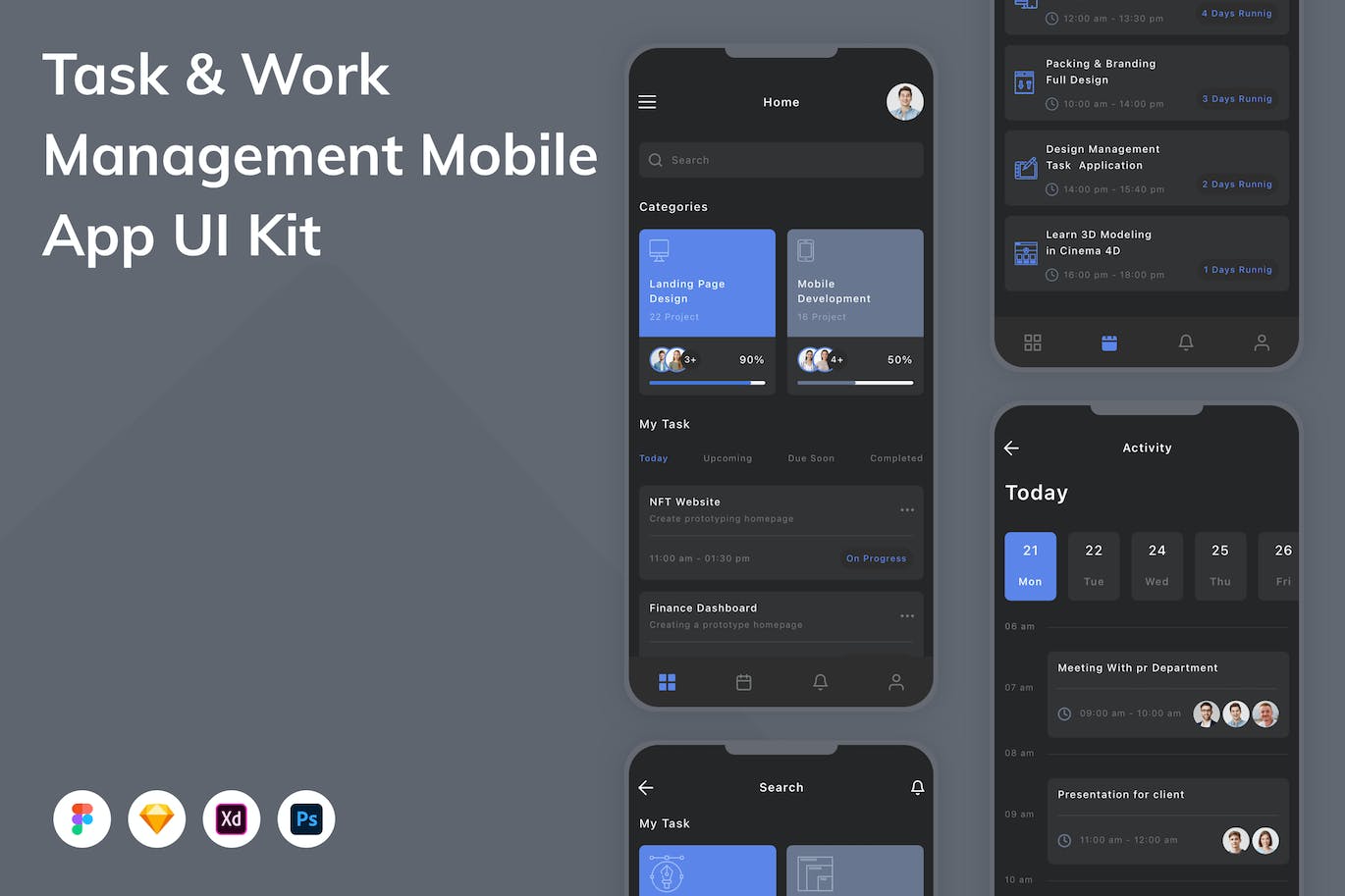 任务和工作管理移动应用程序App设计UI模板 Task & Work Management Mobile App UI Kit APP UI 第1张
