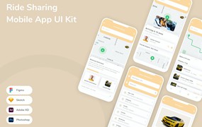 乘车拼车共享App应用程序UI设计模板套件 Ride Sharing Mobile App UI Kit
