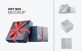 光泽蝴蝶结礼品盒设计样机 Set Glossy Gift Box Mockup